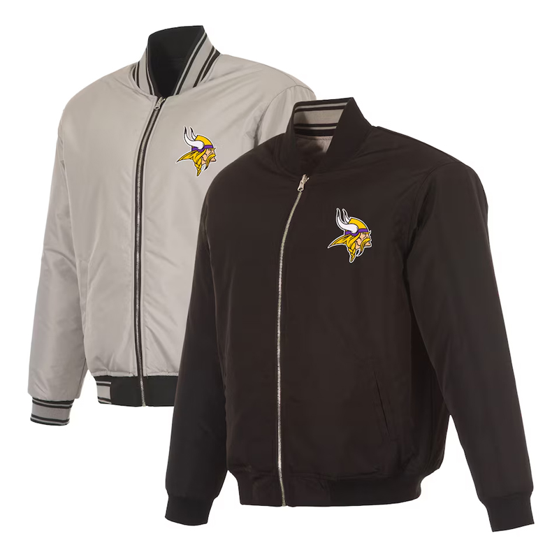 Minnesota Vikings Black/Gray Full-Zip Reversible Flight Jacket - Image 4