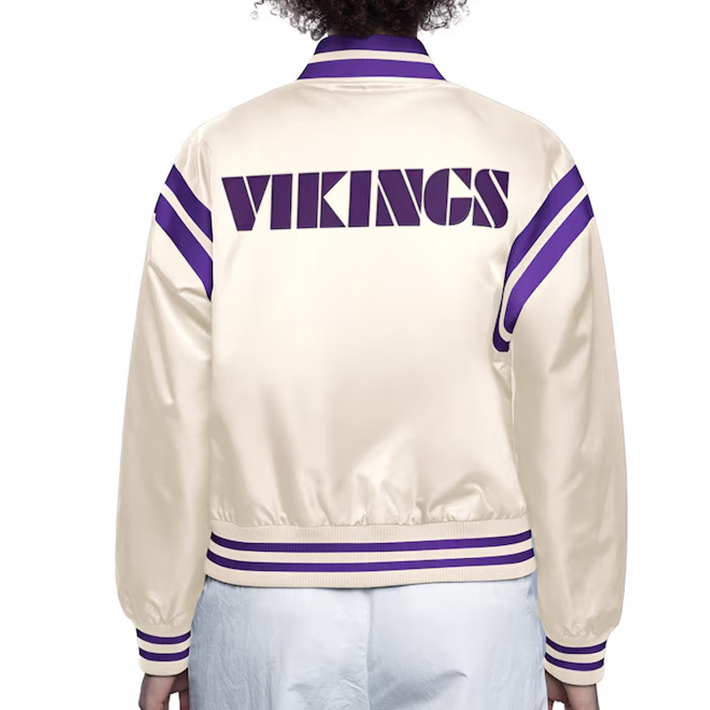Minnesota Vikings Cream Full Count Satin Jacket - Image 2