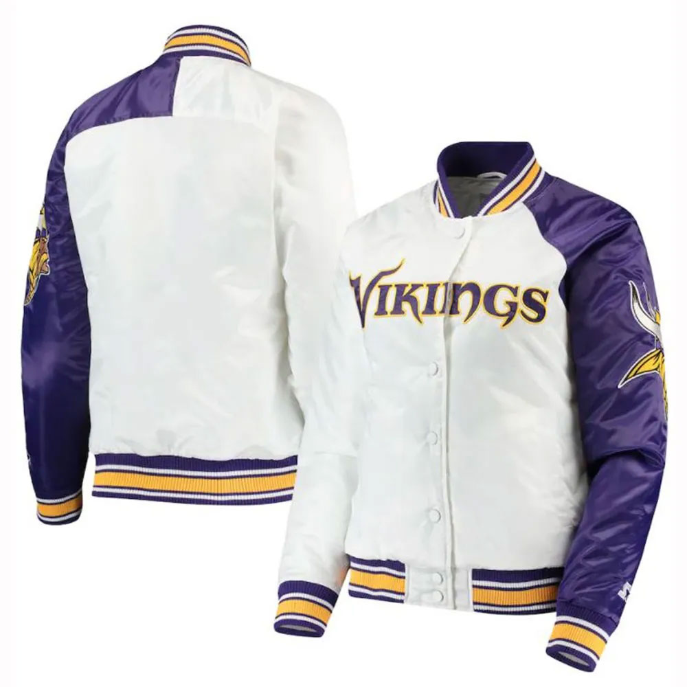 Minnesota Vikings End Zone Yellow/Purple Satin Jacket - Image 6