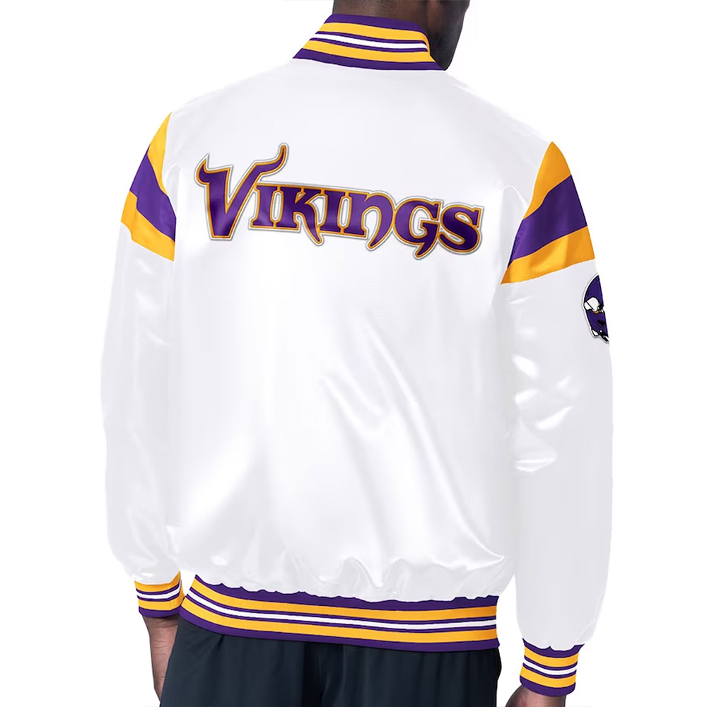 Minnesota Vikings Midweight White Satin Jacket - Image 2