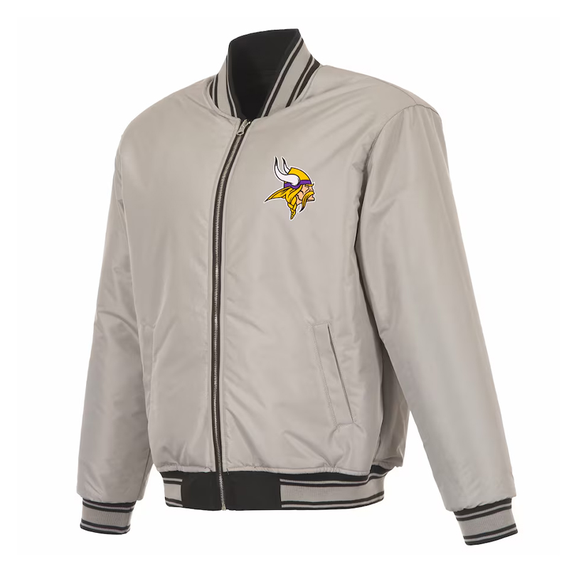 Minnesota Vikings Black/Gray Full-Zip Reversible Flight Jacket - Image 3