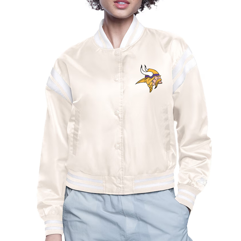 Minnesota Vikings Printed Logo Varsity Satin Jacket - Image 2