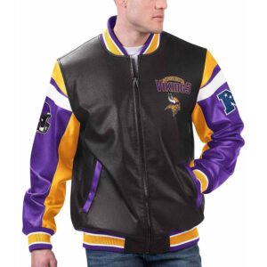 Minnesota Vikings Black Varsity Full-Zip Leather Jacket
