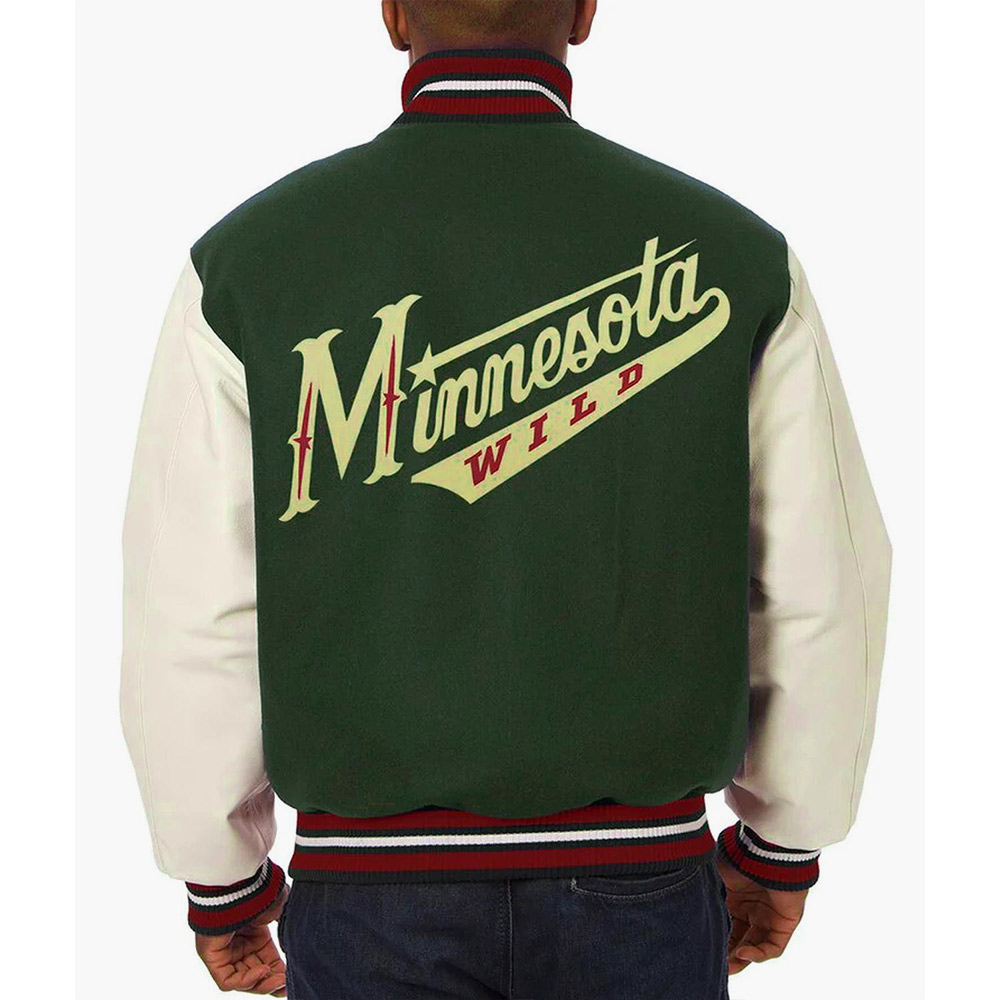 Varsity Minnesota Wild Green and White Two-Tone Jacket - Image 2