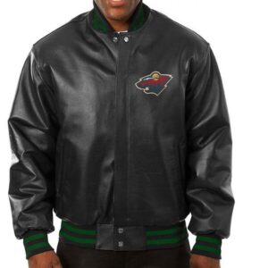 Varsity Minnesota Wild Black Leather Jacket