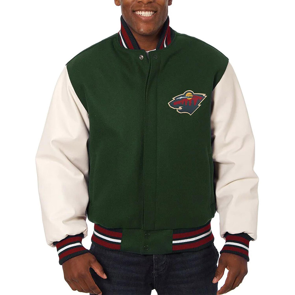 Varsity Minnesota Wild Green and White Two-Tone Jacket