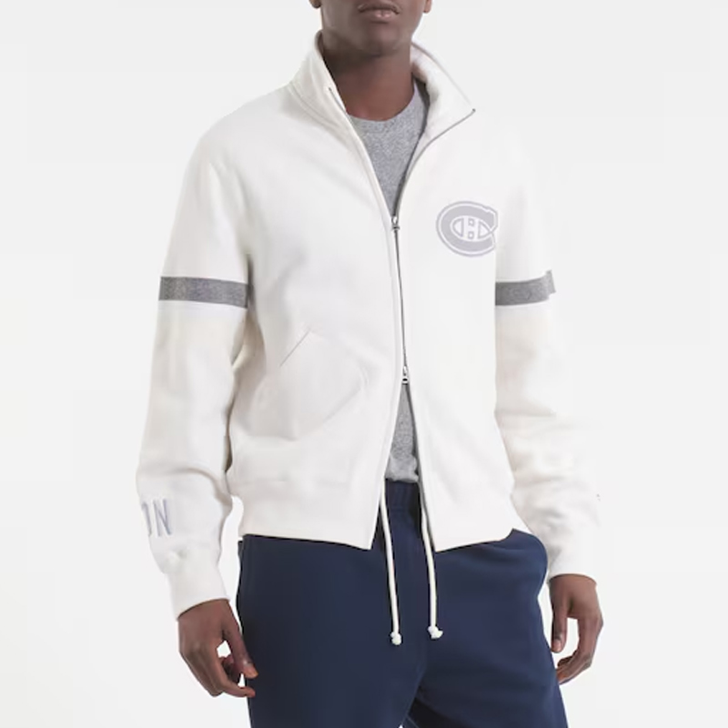 Montreal Canadiens White Striped Fleece Jacket - Image 3