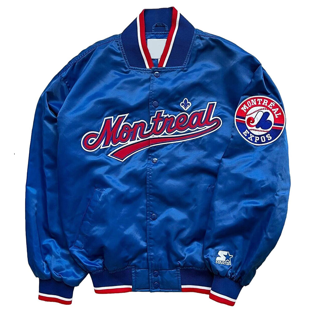 90's Montreal Expos Bomber Blue Satin Jacket