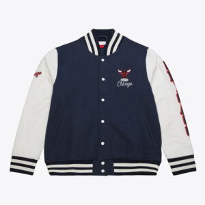 Chicago Bulls Navy and White Fleece Varsity Jacket