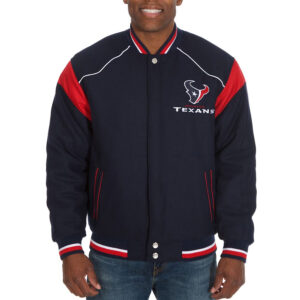 Houston Texans Teddy Embroidered Navy Varsity Wool Jacket