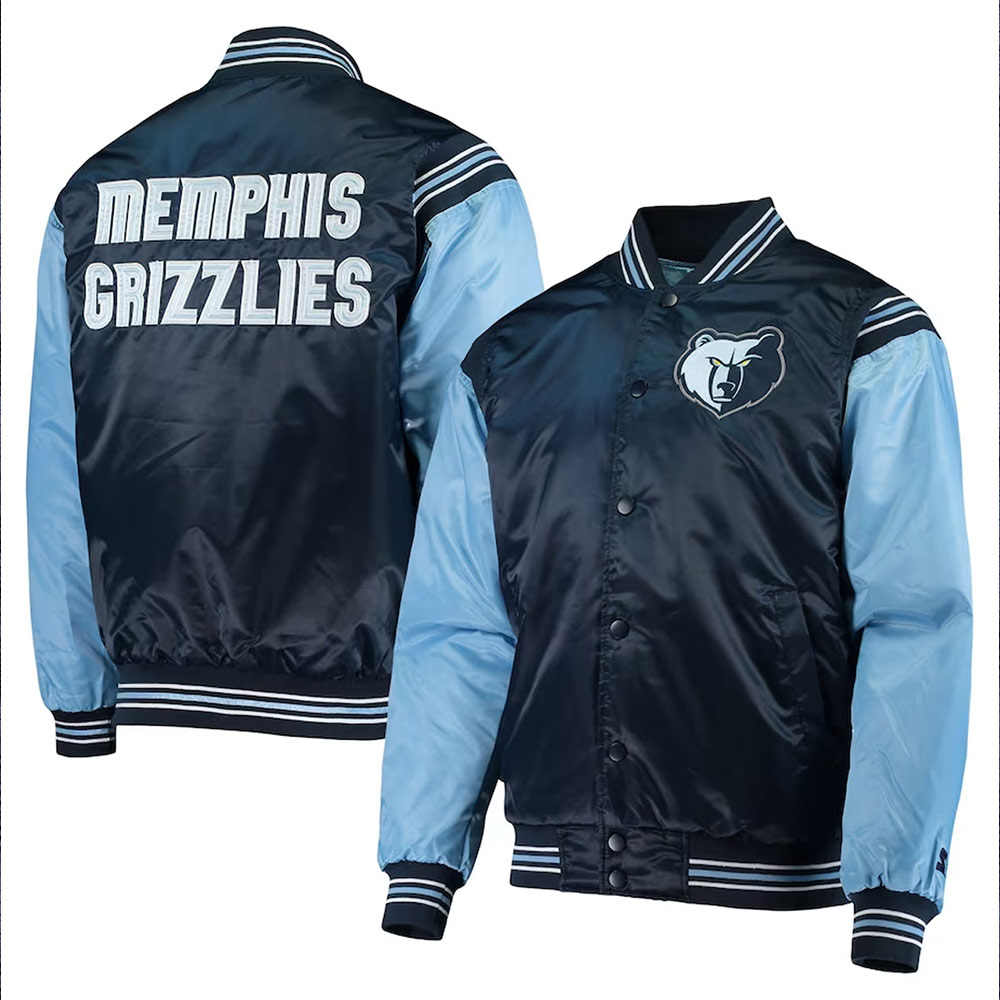 Memphis Grizzlies The Enforcer Varsity Navy/Light Blue Satin Jacket - Image 3