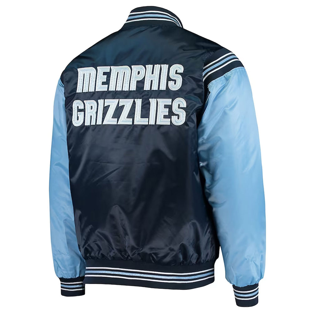 Memphis Grizzlies The Enforcer Varsity Navy/Light Blue Satin Jacket - Image 2