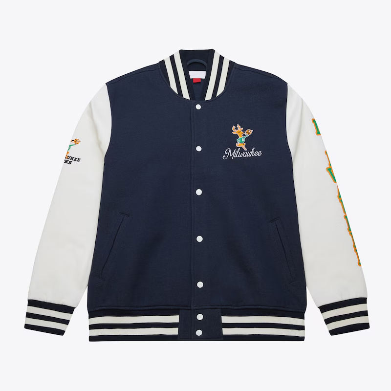 Milwaukee Bucks Navy and White Fleece Varsity Jacket