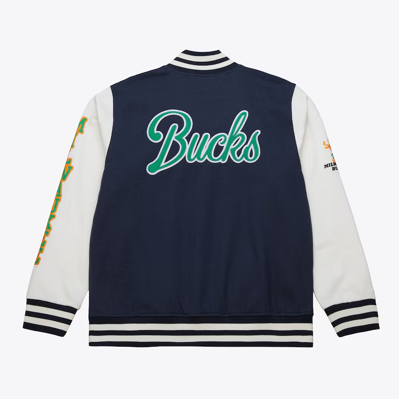 Milwaukee Bucks Navy and White Fleece Varsity Jacket - Image 2