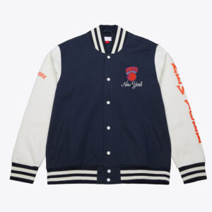 NY Knicks Navy and White Fleece Varsity Jacket