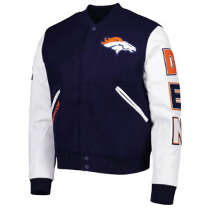 Denver Broncos Logo Navy and White Varsity Jacket