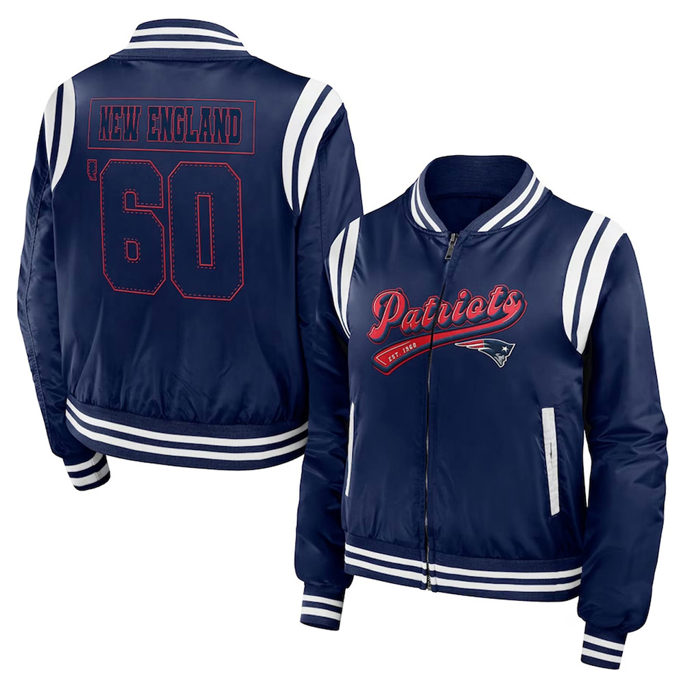 New England Patriots Navy Bomber Full-Zip Jacket - Image 3