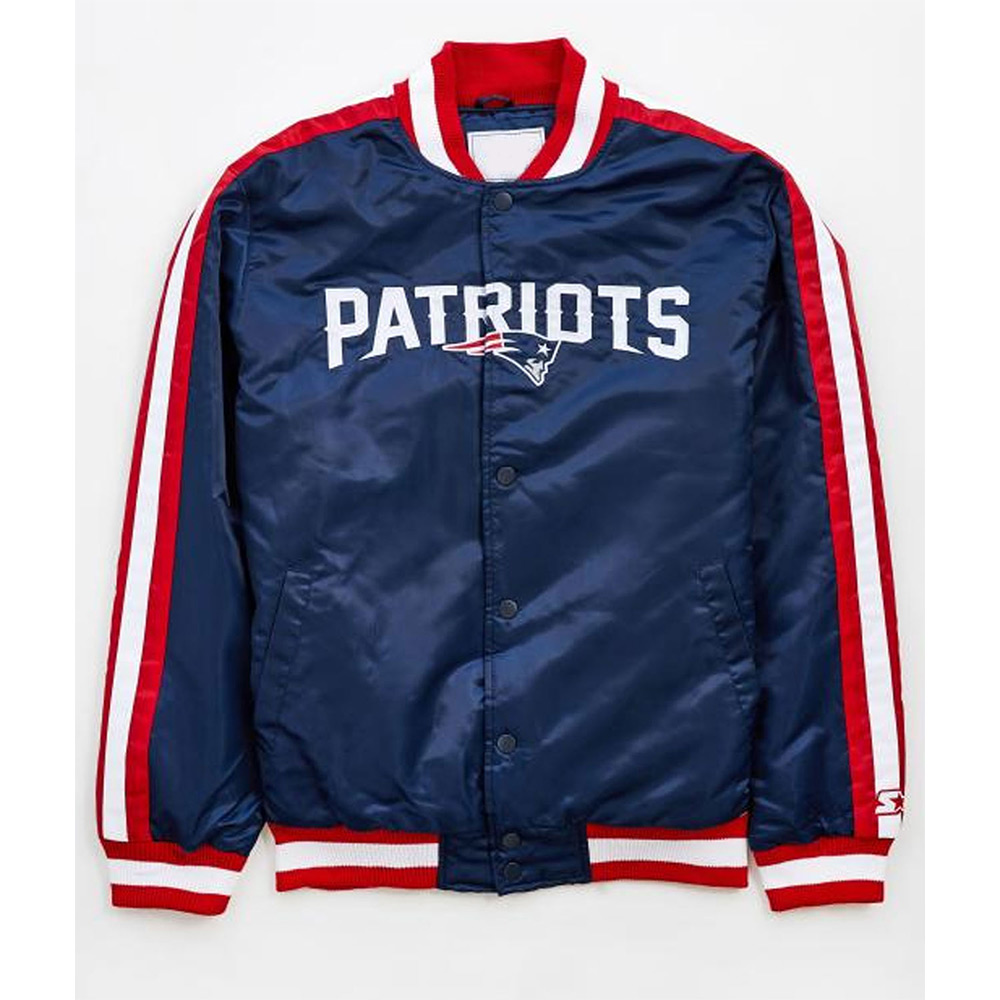 New England Patriots Satin Striped Navy Blue Jacket