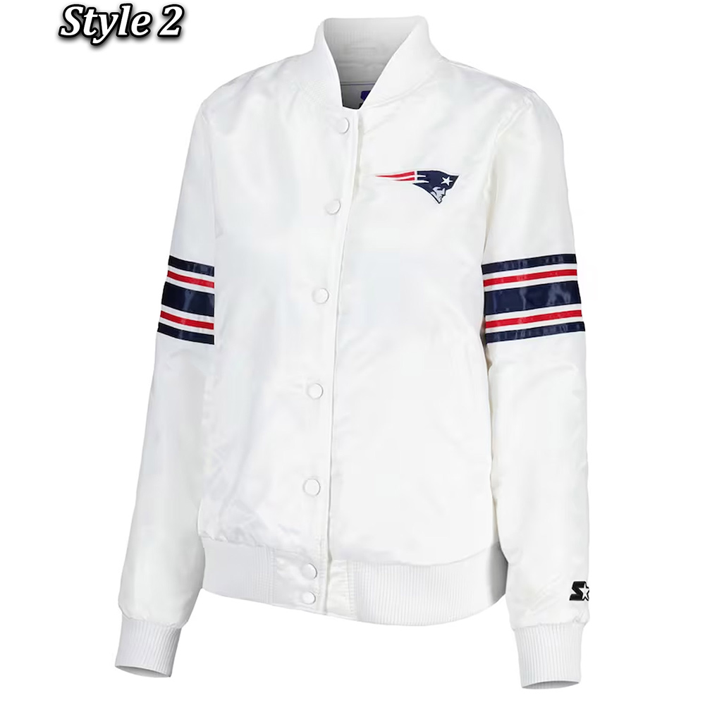 New England Patriots The Power Forward Satin White Jacket - Image 2