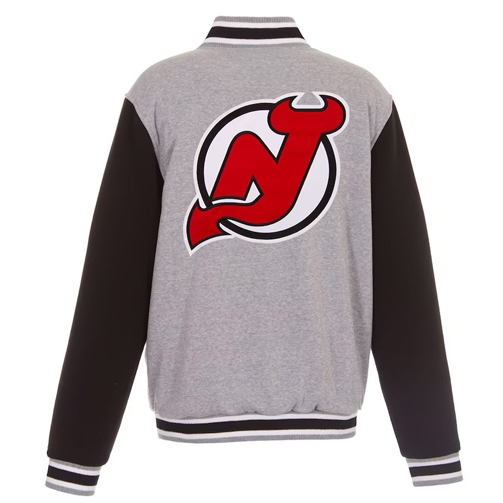 New Jersey Devils Gray and Black Varsity Wool Jacket - Image 2