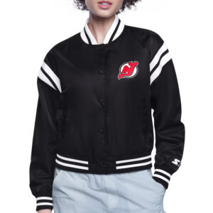New Jersey Devils Printed Logo Varsity Satin Jacket