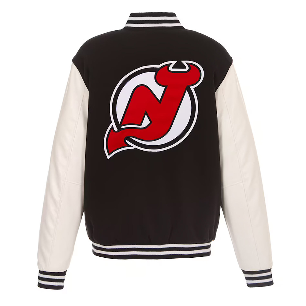 New Jersey Devils Varsity Black and White Jacket - Image 2