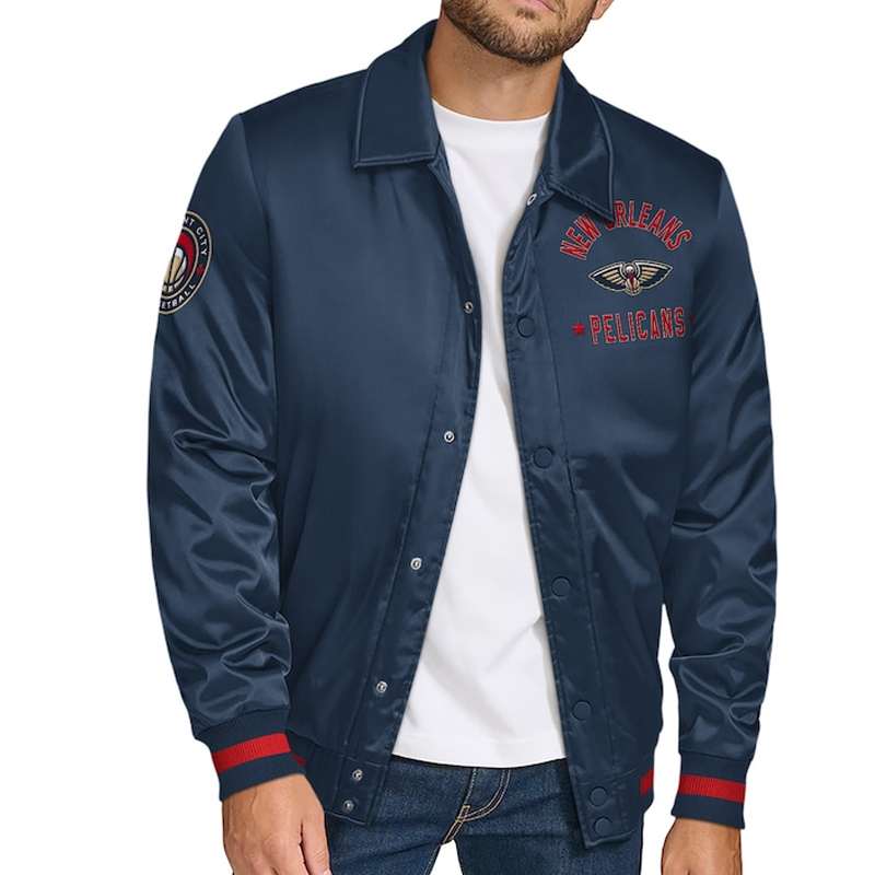 New Orleans Pelicans Stitch Applique Navy Satin Jacket