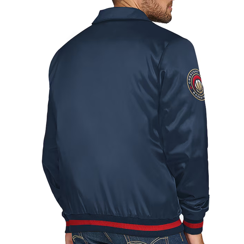 New Orleans Pelicans Stitch Applique Navy Satin Jacket - Image 2