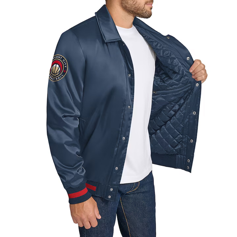 New Orleans Pelicans Stitch Applique Navy Satin Jacket - Image 3