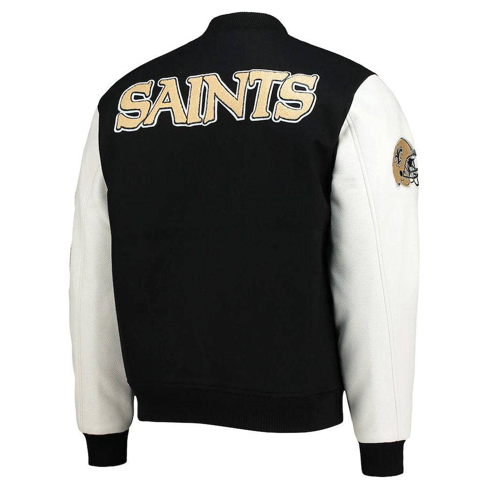 New Orleans Saints Logo Black and White Varsity Jacket - Image 2