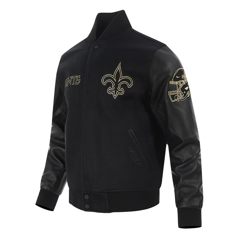 New Orleans Saints Full-Zip Black Varsity Jacket - Image 3