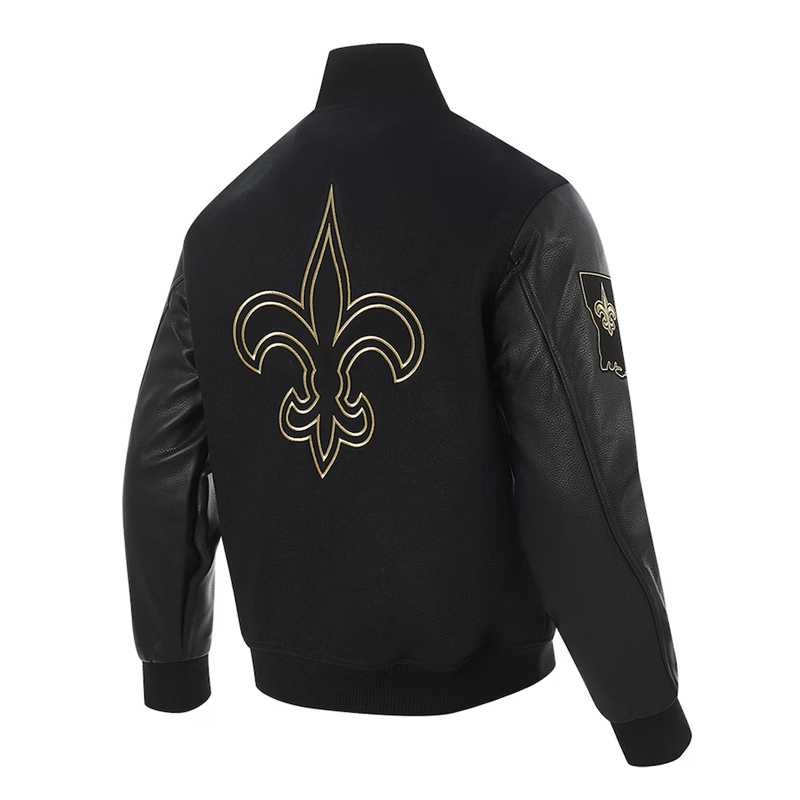 New Orleans Saints Full-Zip Black Varsity Jacket - Image 4