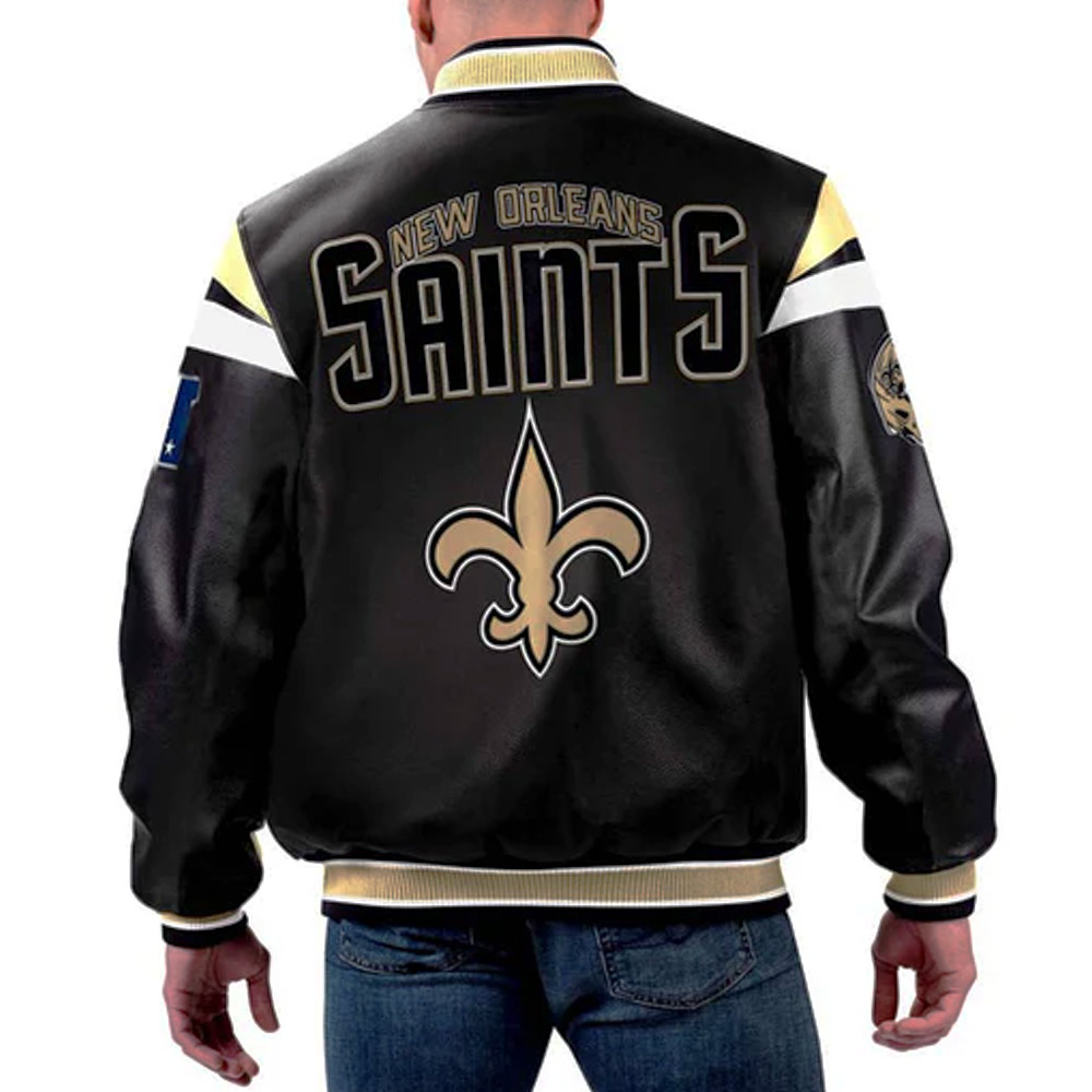 New Orleans Saints Black Varsity Full-Zip Leather Jacket - Image 2