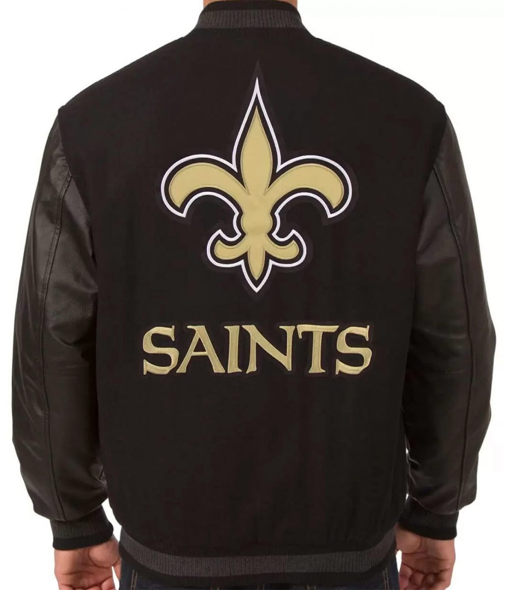 New Orleans Saints Black Wool/Leather Jacket - Image 2