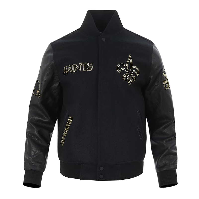 New Orleans Saints Full-Zip Black Varsity Jacket
