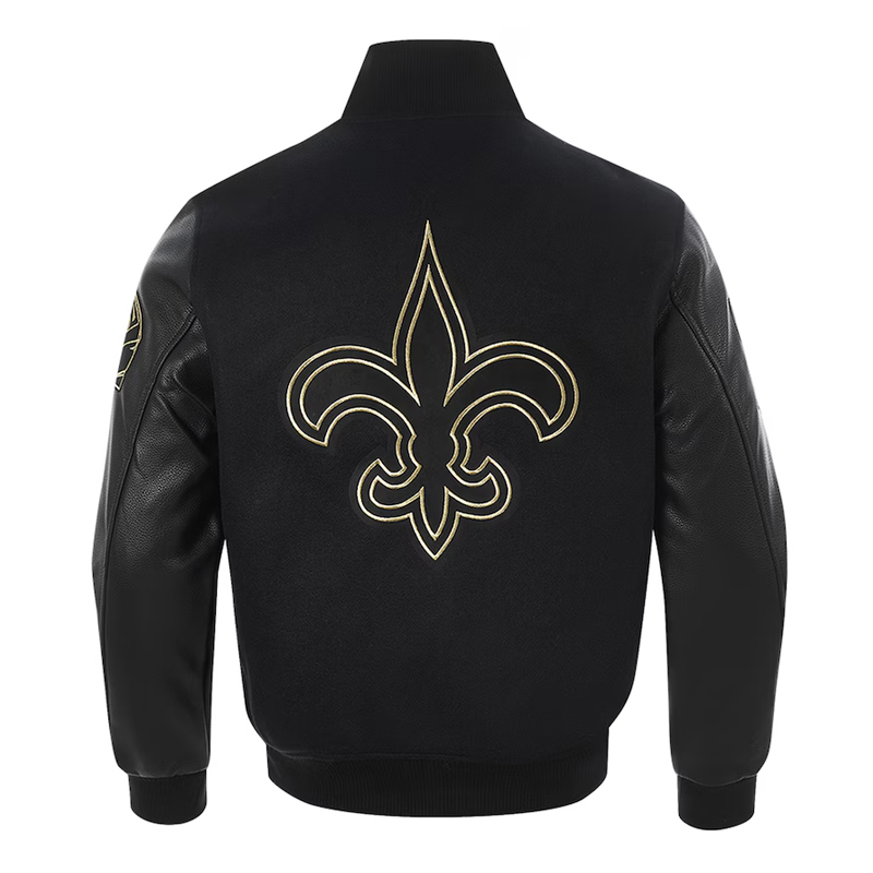 New Orleans Saints Full-Zip Black Varsity Jacket - Image 2