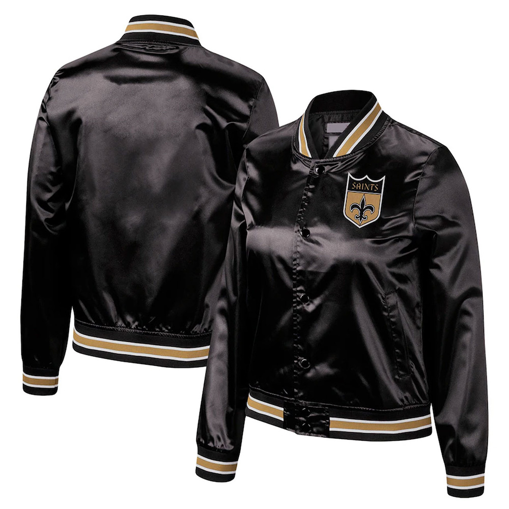 New Orleans Saints Lightweight Black Satin Jacket - Image 3
