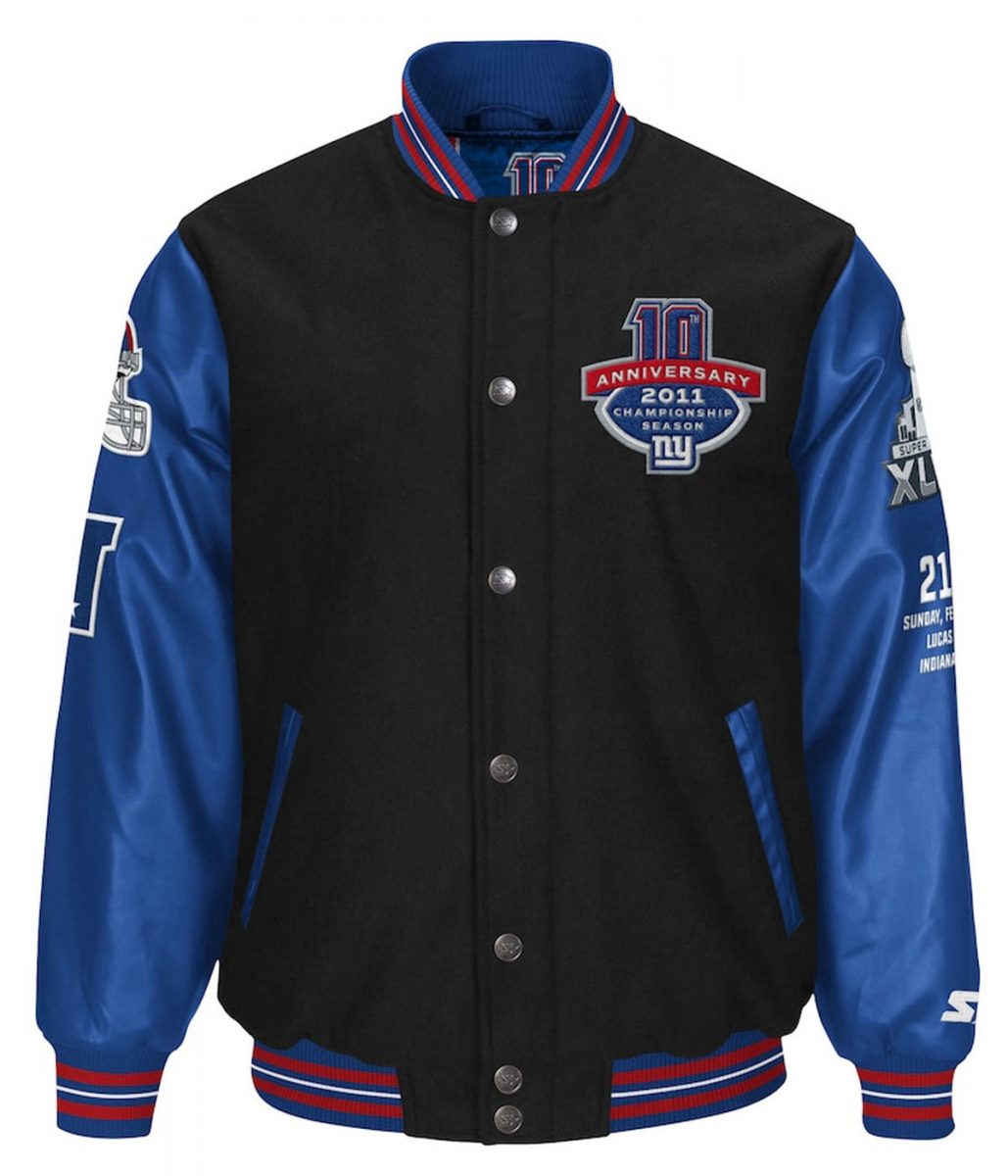 New York Giants Super Bowl XLVI Black and Blue Varsity Jacket - Image 2