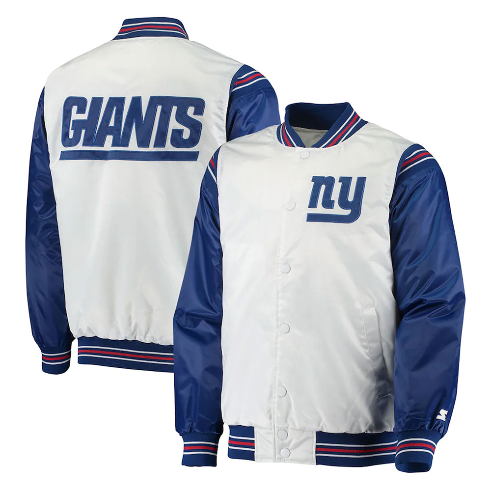 Throwback NY Giants Varsity White/Blue Varsity Satin Jacket - Image 3