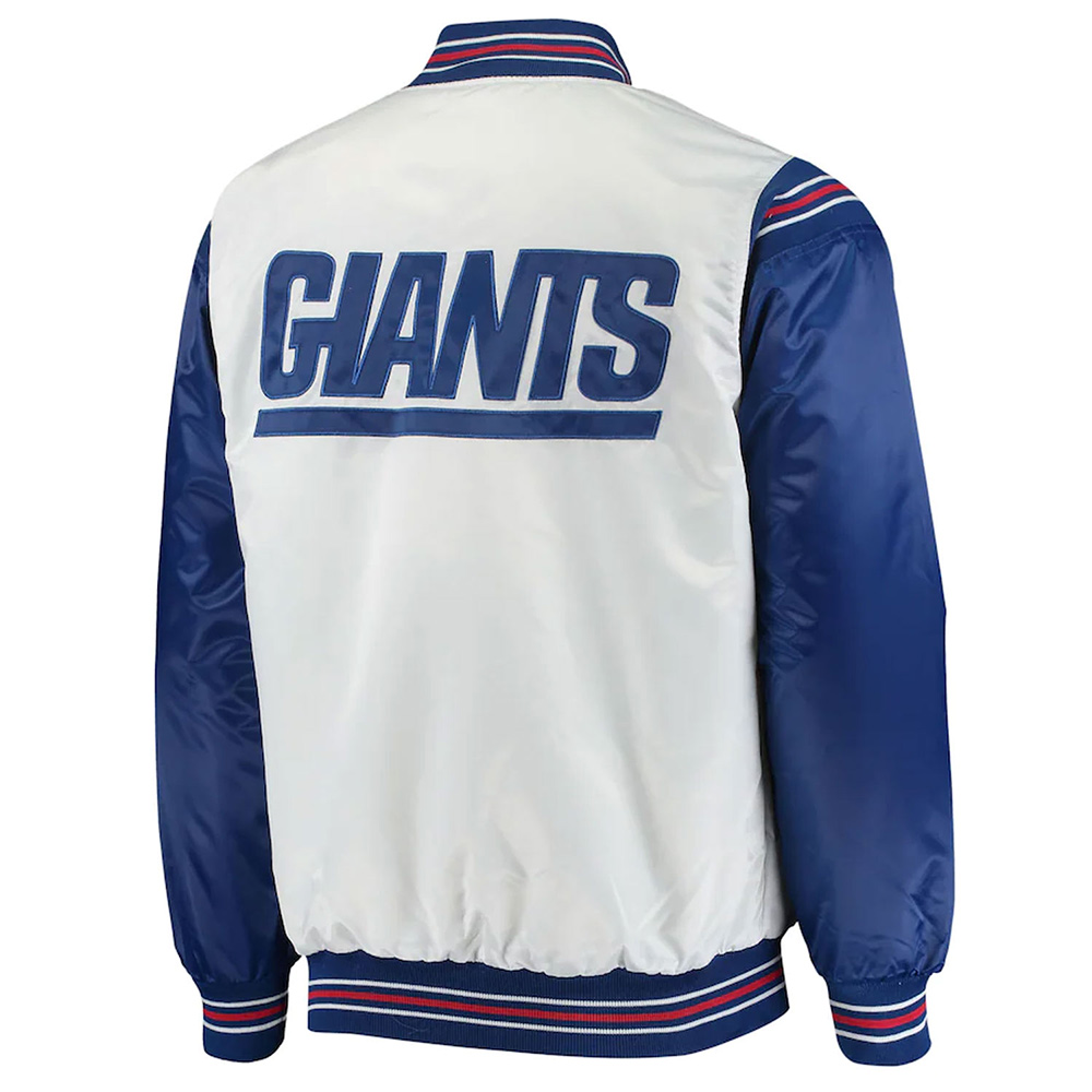 Throwback NY Giants Varsity White/Blue Varsity Satin Jacket - Image 2