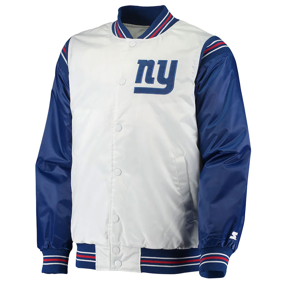 Throwback NY Giants Varsity White/Blue Varsity Satin Jacket