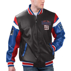 NY Giants Black Varsity Full-Zip Leather Jacket