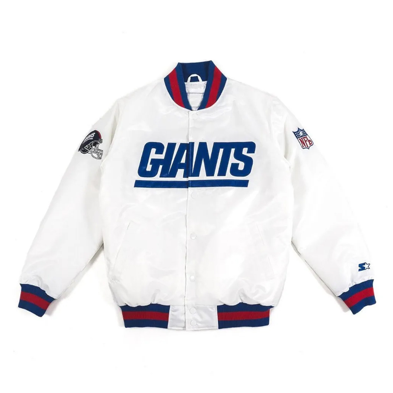 New York Giants Helmet Bomber White Jacket