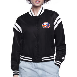 NY Islanders Printed Logo Varsity Satin Jacket