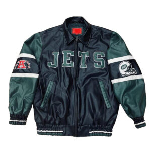 NY Jets Black and Green Varsity Leather Jacket