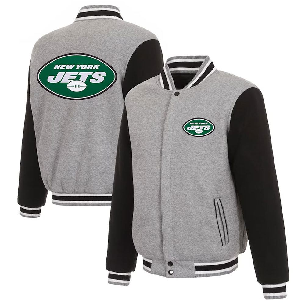 New York Jets Gray and Black Varsity Wool Jacket - Image 3