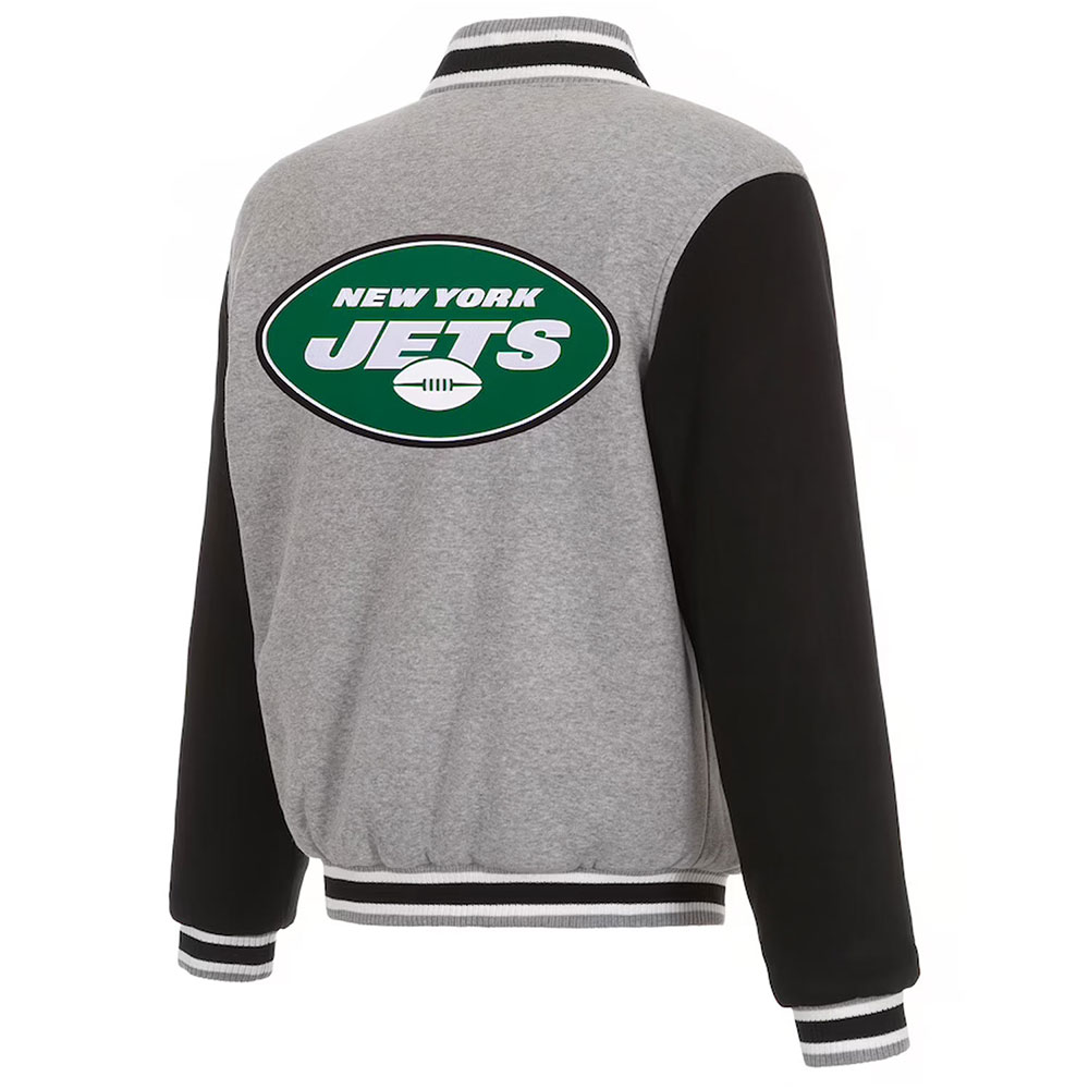 New York Jets Gray and Black Varsity Wool Jacket - Image 2