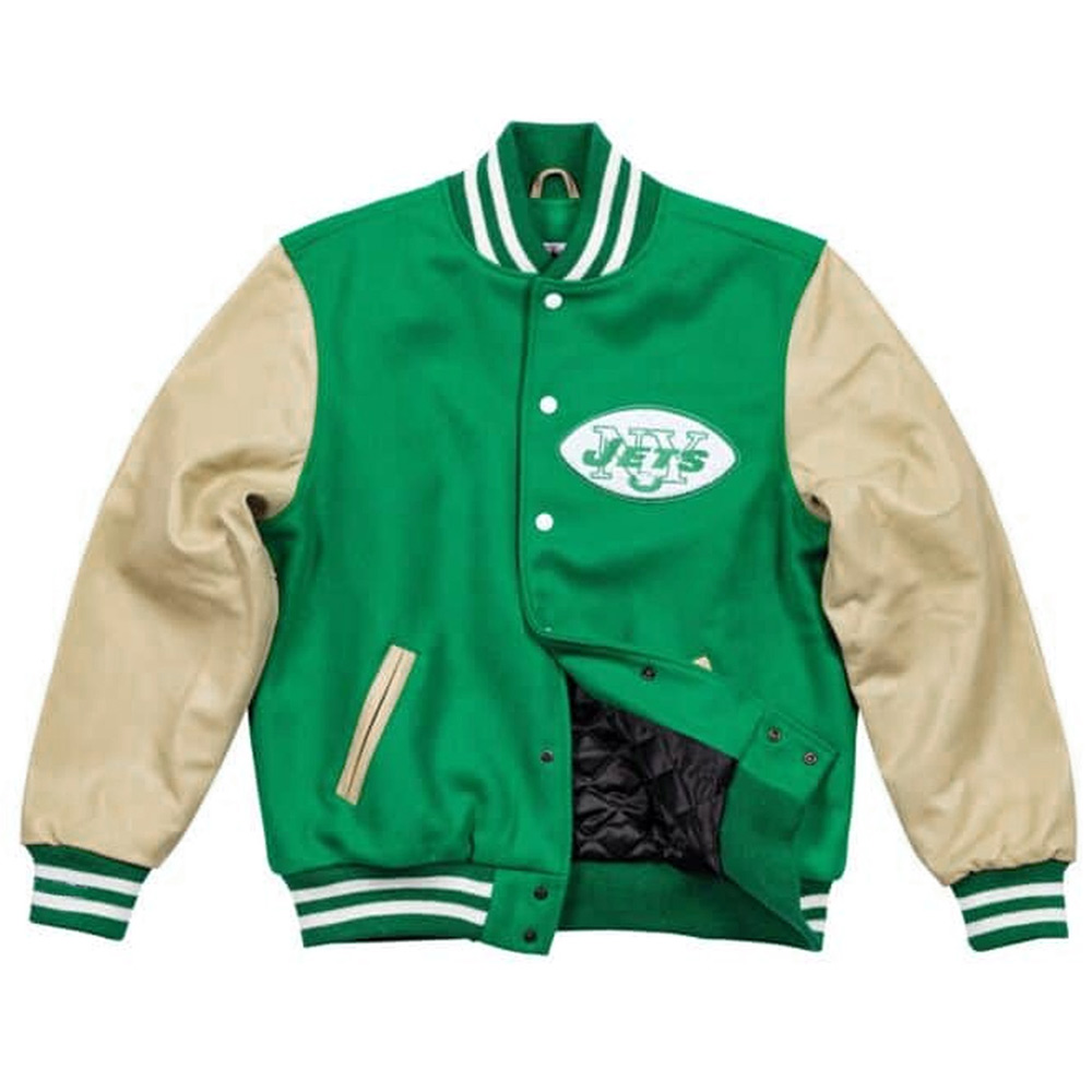 New York Jets Varsity Green and Beige Jacket - Image 3