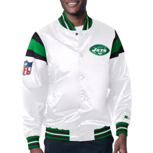 NY Jets Midweight White Satin Jacket