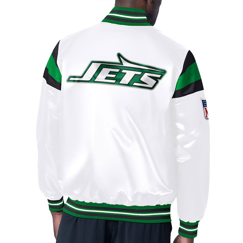 NY Jets Midweight White Satin Jacket - Image 2
